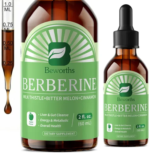 B BEWORTHS Suplemento HCL de berberina con canela de Ceilán, gotas líquidas de fitosoma de berberina con cúrcuma, canela de Ceilán, melón amargo,
