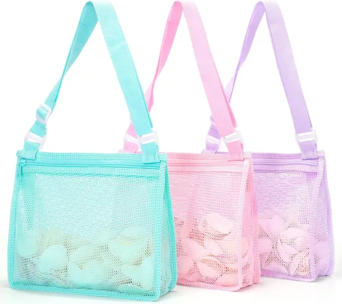 Vista 7 de Tagitary Bolsa de playa de malla para juguetes de playa, bolsa de recolección de conchas para niños, bolsa de arena de playa, accesorios de natación