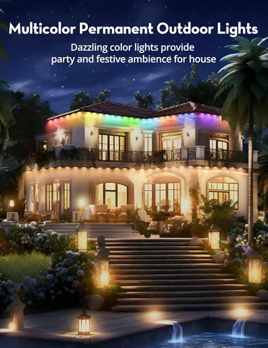 Vista 3 de RGB+IC - Luces permanentes para exteriores para jardín de casa, 50 pies, luces de alero inteligente, luces de cadena, IP67 impermeable