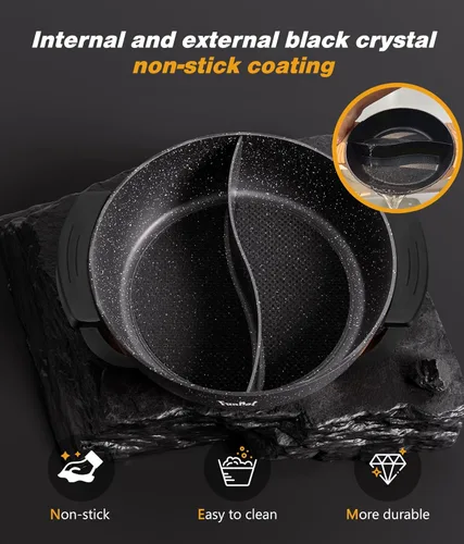 Vista 5 de Olla eléctrica de doble cara de 6L con asas frías al tacto, calor ajustable de 1100 W, interior hexagonal antiadherente y protección contra