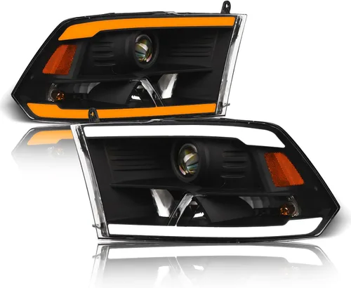 Vista 9 de Alpha Owls 8711880 Faros de Cristal con Barra de Luz LED Blanca - Negro Ámbar Compatible con Dodge Ram 1500 2500 3500 2009-2018/2019-2023 Modelos