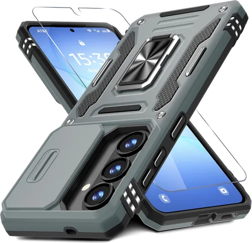 Vista 46 de DEERLAMN Funda para Samsung Galaxy A15 5G con cubierta deslizante para la cámara + protector de pantalla (1 paquete), soporte de anillo giratorio