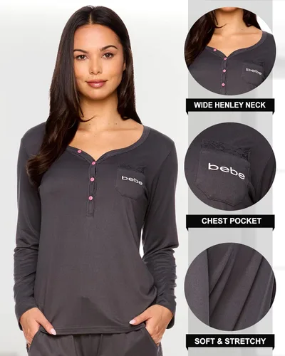 Vista 2 de bebe Conjunto de pijama para mujer con bolsillos camisa de manga larga y pantalones de pijama