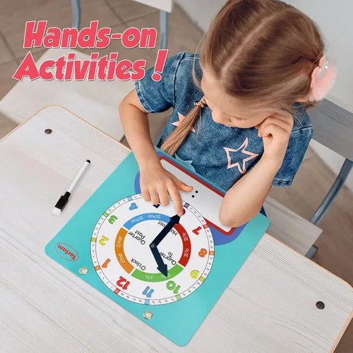 Vista 5 de Reloj Magnético Grande de Aprendizaje de Pizarra Borrable en Seco para Niños que Aprenden a Decir la Hora, Reloj de Práctica de Enseñanza