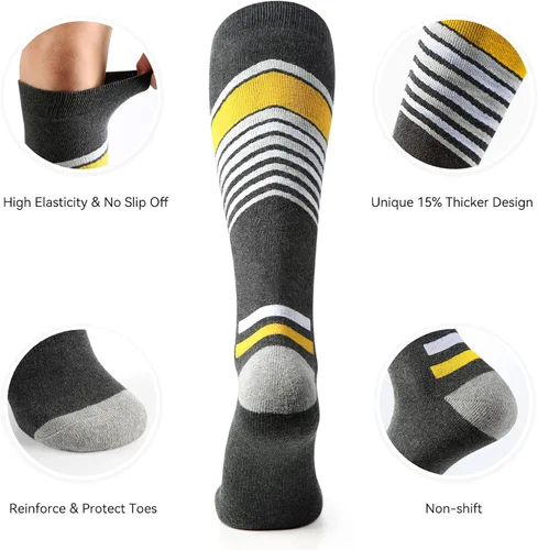 Vista 3 de Ski Socks Womens Mens 2 Pairs OTC Snow Socks for Snowboarding Skiing Skating Winter Performance Socks