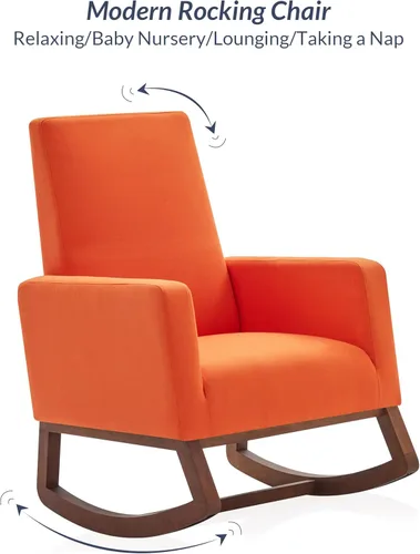 Vista 6 de BELLEZE Mecedora moderna, mecedora para guardería con cómodo asiento acolchado, base de madera maciza, sillón tapizado de tela para sala de estar