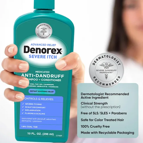 Vista 6 de Denorex Champú y acondicionador anticaspa severo 1.8% de alquitrán de hulla Alivia la irritación del cuero cabelludo asociada con caspa