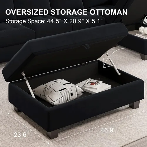 Vista 7 de Belffin Sofá cama modular convertible de terciopelo de 4 asientos con diván reversible, sofá cama seccional con almacenamiento otomano seccional