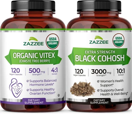 Equilibrio hormonal orgánico para mujer, suplementos de cohosh negro orgánico y Vitex Chasteberry para mujeres, para regular el ciclo, apoyo de