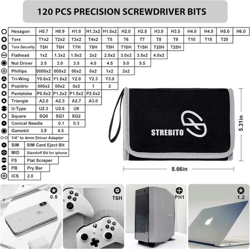 Vista 2 de STREBITO Juego de Destornilladores de Precisión de 142 Piezas Kit de Herramientas para Computadora Juego de Destornilladores Magnéticos Kit