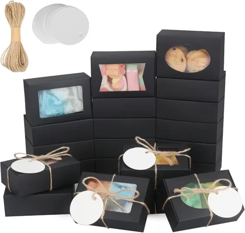 Vista 9 de COTOPHER Caja de jabón, 30 cajas pequeñas de embalaje de jabón de 2.8 x 2.8 x 1.2 pulgadas, mini cajas de papel kraft con ventana para jabón casero