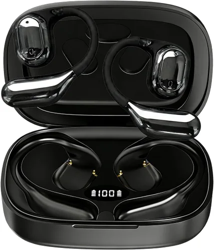 Vista 8 de Open Ear Headphones, True Wireless Bluetooth Earphones with Mic, Ultra-Comfort Sport Headset with LED Display, Powerful Sound, IPX4 Waterproof, Beige