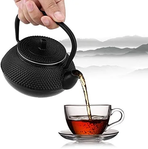 Vista 4 de Hervidor de té, tetera japonesa de hierro fundido de 27.1 fl oz con infusor/colador extraíble, hervidor de té de hierro fundido, estufa para estufa