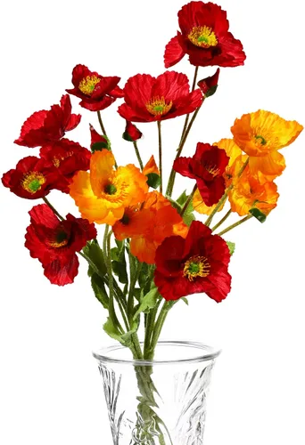 Vista 12 de Canlierr 6 flores artificiales de seda de amapola de seda sintética para primavera, hogar, cocina, decoración de boda, arreglo floral, florero