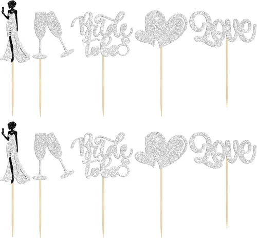 Vista 3 de 30 piezas de decoración para cupcakes con purpurina y corazón de amor, color champán, despedida de soltera, decoración para boda, compromiso plateado