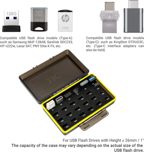 Vista 3 de Mini USB Flash Drive Case para 20 unidades USB A y 4 USB C Interface Pulgar Drives ≤ 1.024 in, resistente al agua y a prueba de golpes, organizador