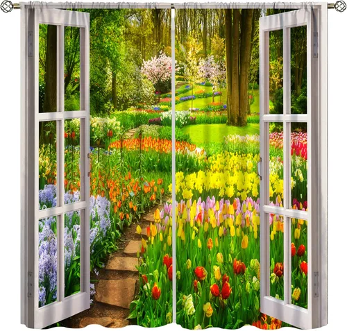 Vista 12 de YCness Cortinas de bosque, diseño floral de paisaje, decoración del hogar, sala de estar, dormitorio, decoración del hogar, selva, animal, alce