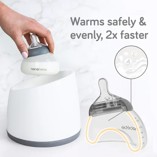 Vista 5 de Nanobebe - Juego de biberones anticólicos para leche materna con chupetes de silicona, calentador de biberones, adaptador de extractor de leche