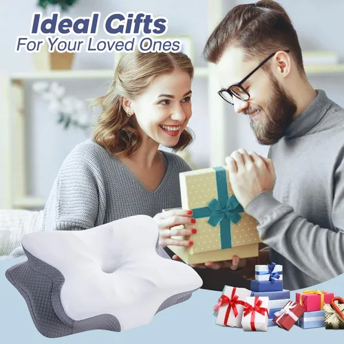 Vista 7 de Almohada cervical para el cuello, almohada de espuma viscoelástica para apoyo y alivio del dolor, almohada ergonómica de contorno para dormir