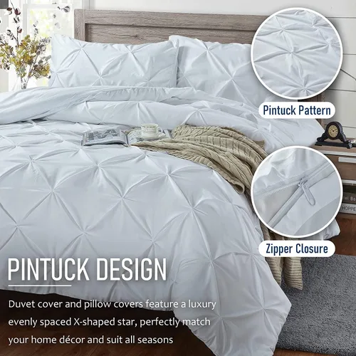 Vista 4 de Crown Collection Luxuriate Hotel 1000-TC Diseño hipoalergénico y ultra suave 100% algodón egipcio Funda de edredón plisada con cremallera y lazos