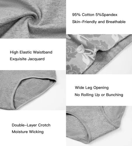 Vista 6 de HAVVIS Bragas Ropa Interior de Mujer de Algodón Cintura Alta Control Abdominal Panties Rosa Jacquard para Damas Multipack