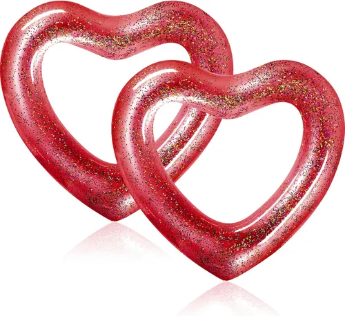 Vista 9 de Sumind 2 flotadores inflables de corazón para piscina, 47.3 x 39.4 pulgadas, flotadores de despedida de soltera en forma de corazón, tubo para boda