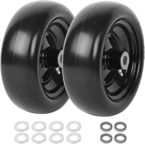Paquete de 2 conjuntos de neumáticos y ruedas para cortacésped de 9 x 3.50-4 pulgadas, neumáticos de poliuretano en rueda y kits de adaptadores con