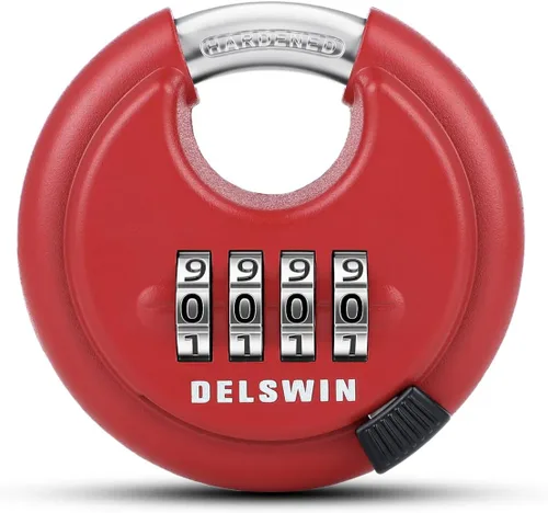 Vista 13 de DELSWIN - Candado de combinación de 4 dígitos con grillete de acero endurecido, candado de combinación para cobertizos, casillero de gimnasio, área