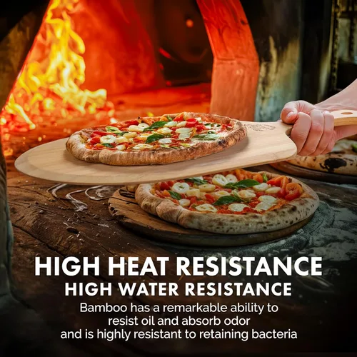 Vista 5 de Zulay (mediana de 12 pulgadas) auténtica madera de bambú para pizza, paleta de pizza de bambú natural con bordes fáciles de deslizar y mango