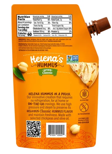 Vista 6 de Helena Hummus (pack de 3), estable en estante, sin conservantes añadidos, 2 hummus natural clásico de 4.23 oz y 1 hummus de pimiento rojo asado
