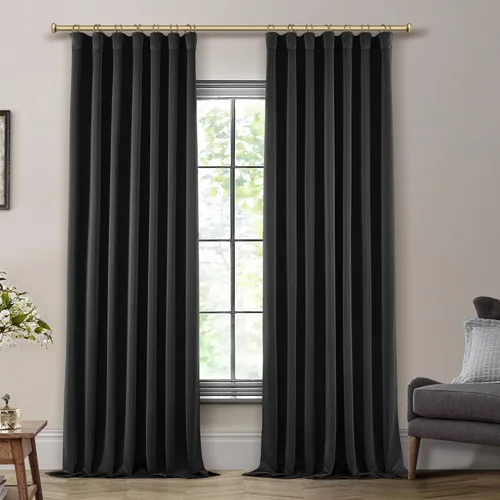Vista 40 de SHINELAND Cortinas opacas de 102 pulgadas para sala de estar, cortinas opacas con pestaña trasera de 102 pulgadas de largo para dormitorio