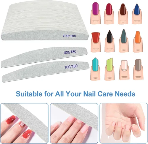 Vista 2 de Limas de uñas (paquete de 50), lima de uñas de madera de grano 100/180, lima de uñas de doble cara de madera Emory para uñas naturales, profesional