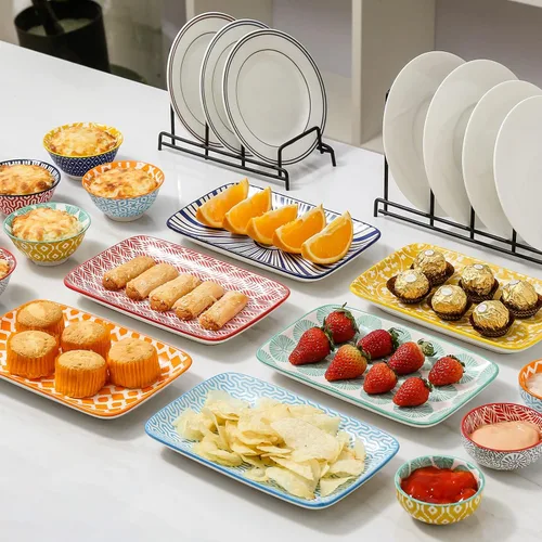 Vista 7 de KitchenTour - Juego de 6 platos rectangulares de cerámica de 8 pulgadas para ensalada, aperitivos, sushi, frutas, microondas y lavavajillas