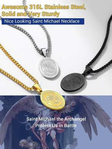 Vista 6 de Prosteel. - Collar con dije y cadena de San Miguel Arcángel, joyería religiosa católica.