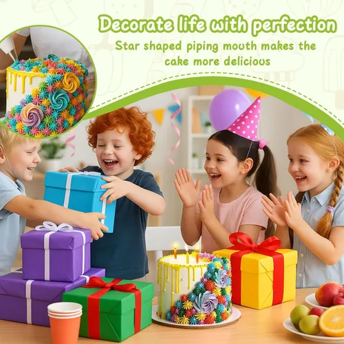 Vista 4 de Suuker Open Star - Juego de 9 puntas de tubería de estrella francesa, kit de boquilla de glaseado, puntas de repostería de estrella de acero