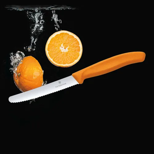 Vista 6 de Victorinox VIC-6.7836.L119 Swiss Classic Utility - Cuchillo de utilidad de 4½" con hoja redonda serrada de ¾" de ancho en el mango color naranja