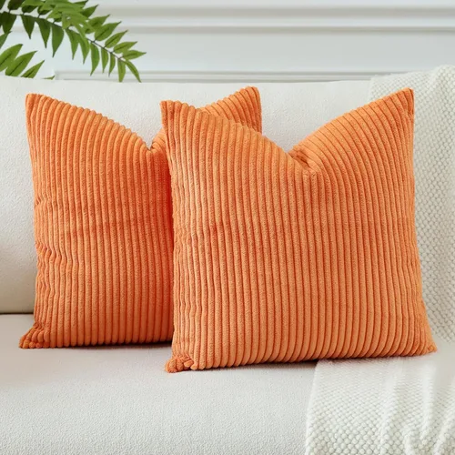 Vista 15 de OTOSTAR Juego de 2 fundas de almohada decorativas bohemias de 16 x 24 pulgadas, de pana suave, a rayas lisas, fundas de almohada lumbares para sofá