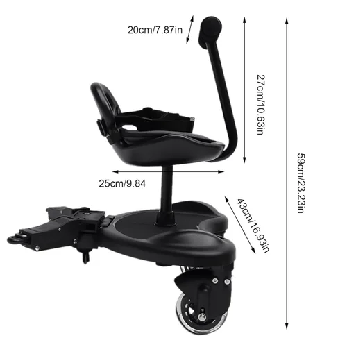 Vista 3 de Tabla universal para cochecito con asiento de silla y plataforma de pie, diseño ajustable, cochecito para sentarse y pararse, para diferentes