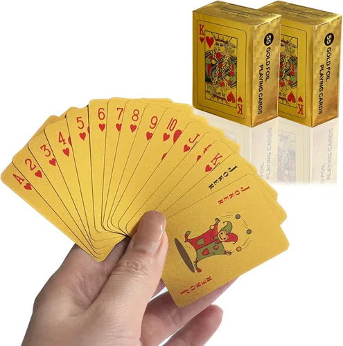 VOVCIG Mini cartas de juego, juego de cartas en miniatura doradas de 2 barajas impermeables, cartas de póquer, cartas de póquer de viaje para