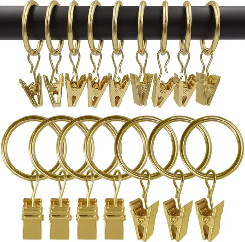 Vista 32 de Paquete de 44 anillos de cortina de metal con clips, clips para cortinas con anillos, anillos de cortina de 1 pulgada de diámetro interior, se