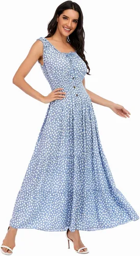 Vista 6 de OSTOO - Vestido largo de verano para mujer, estilo bohemio, estampado floral, escalonado, casual, fluido