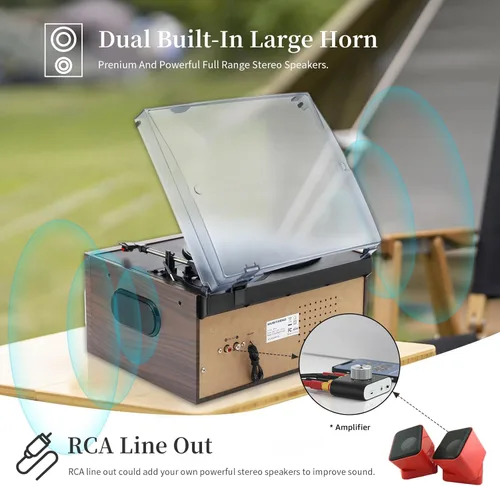 Vista 5 de Tocadiscos con Bluetooth de 3 velocidades Altavoces estéreo integrados, casete de CD, reproducción USB SD, radio AM FM con control remoto