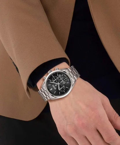 Vista 4 de BOSS Reloj de cuarzo para hombre con correa de acero inoxidable, plateado, 22 (modelo 1513871), plateado, Reloj de cuarzo