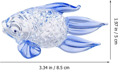 Vista 4 de Lovely Blue Glass Fish Figurine Aquarium Decoration Hand Blown Art Collectible for Home Office Cafe Restaurant