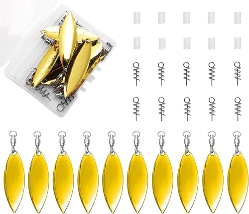 Vista 8 de Tail Spinners Blades for Bass Fishing: 10pcs/Box Spinnerbaits Colorado Willow Blades with Ball Bearing Swivels and Screw Lock for Worm Spoons Lure
