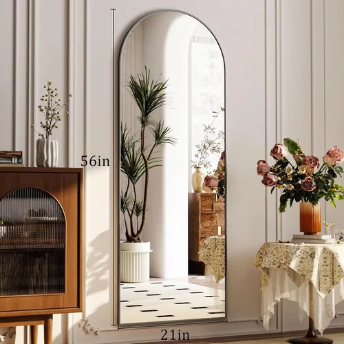 Vista 6 de Espejo de Cuerpo Entero 56"x21" - Espejo de Cuerpo Arqueado de Pie con Marco de Aluminio, Inclinado/Colgante para Dormitorio Vestidor Sala de Estar