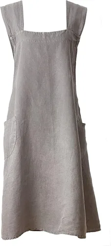Vista 4 de Fennco Styles Delantal de cocina de lino puro 100% con espalda cruzada, Negro