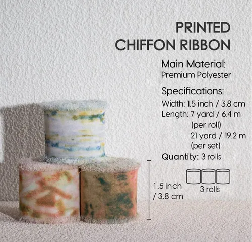 Vista 2 de Vitalizart Cinta de Gasa Naranja Tipo Seda de 1 1/2 Pulgada Cinta Impresa Deshilachada para Envolver Regalos Invitaciones de Boda Ramos de Flores