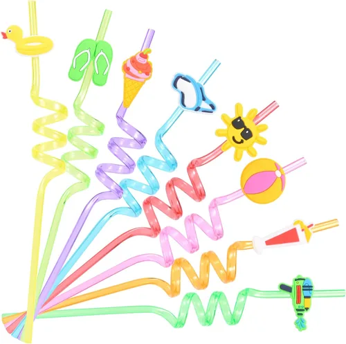 24 popotes reutilizables para piscina de verano, pajitas hawaianas, pelota de playa, piscina, fiesta de cumpleaños, suministros de decoración con 2