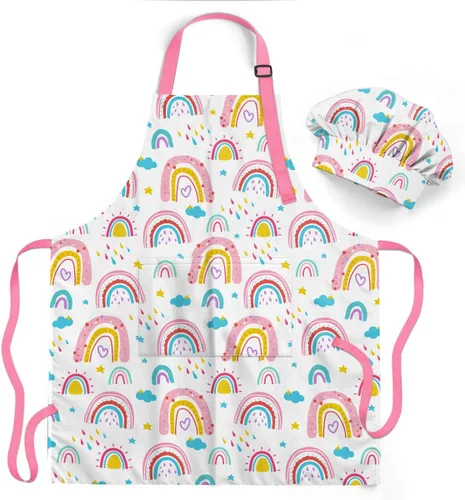 Vista 8 de SANDJEST Juego de delantal para niños con gorro de chef, regalos de delantal de cocina Alfabeto